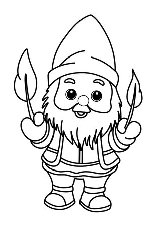Coloring page with gnomes, autumn coloring pageのイラスト素材
