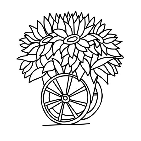 Coloring page with sunflowers, autumn coloringのイラスト素材