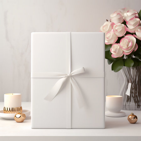 white gift box mockup with bow,AI generatedの素材