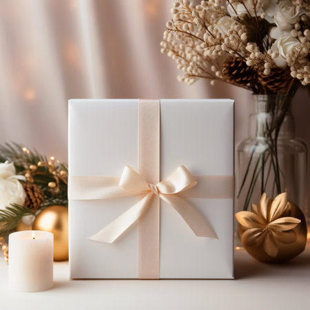 white gift box mockup with bow,AI generatedの素材