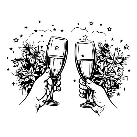 glasses with champagne Christmas coloring page.のイラスト素材