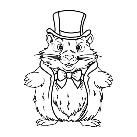 Groundhog Day February 2nd. Cute baby animal beaver. Coloring book Groundhog Day in a top hat and frock coat. Meteorologist.のイラスト素材