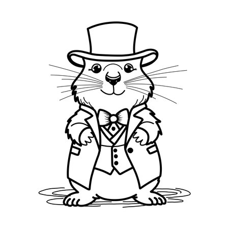 Groundhog Day February 2nd. Cute baby animal beaver. Coloring book Groundhog Day in a top hat and frock coat. Meteorologist.のイラスト素材