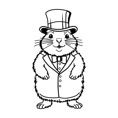 Groundhog Day February 2nd. Cute baby animal beaver. Coloring book Groundhog Day in a top hat and frock coat. Meteorologist.のイラスト素材