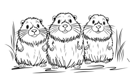 Groundhog Day February 2nd. Cute baby animal beaver.Groundhog day coloring book.のイラスト素材