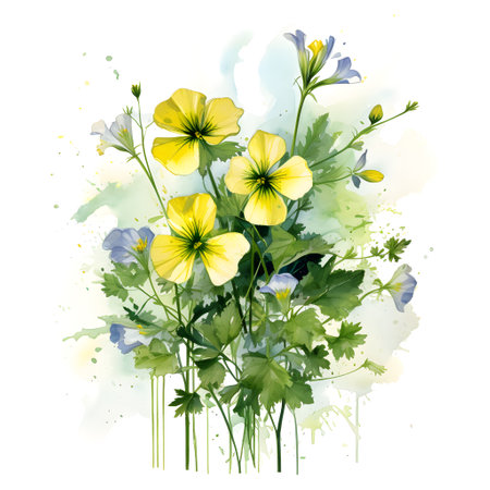 Watercolor illustration of Spices. Arugula sprigs with arugula flowers.の素材