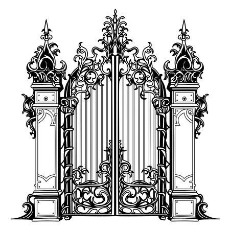 Sketch of a forged metal garden gate in the Renaissance styleのイラスト素材