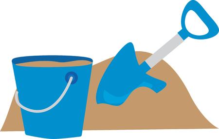 Play in the sand with a bucket and shovel on a t-shirt.のイラスト素材