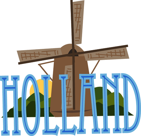 A windmill is the perfect scene for a travel project.のイラスト素材