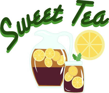 It's not summer until there's a pitcher of sweet tea in the fridge.  This colorful design will be cool and quenching on cozies, kitchen towels and more.のイラスト素材