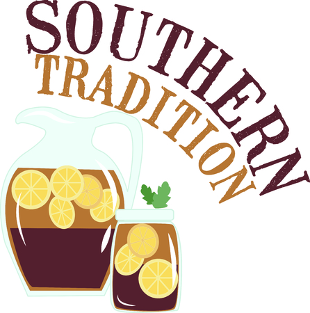 It's not summer until there's a pitcher of sweet tea in the fridge.  This colorful design will be cool and quenching on cozies, kitchen towels and more.のイラスト素材