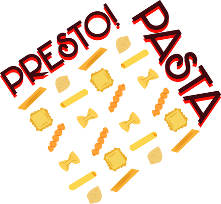 Pasta is the favorite foundation for a family meal.  Get this delicious design on towels, aprons, and shirts for the perfect gift.のイラスト素材
