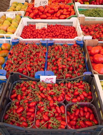 Market stall with tomatoesの写真素材