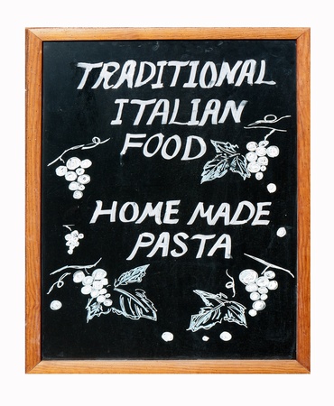 Restaurant chalkboard in Italy   isolated on white の写真素材