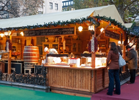 Budapest, Hungary - December 2011: Traditional Christmas fair in the city centerのeditorial素材