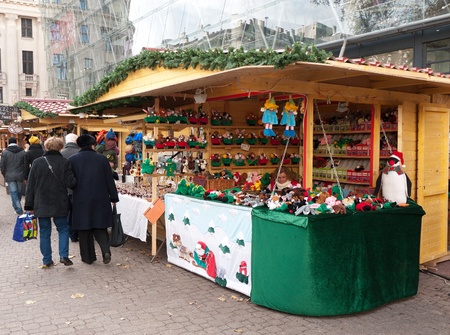 Budapest, Hungary - December 2011: Traditional Christmas fair in the city centerのeditorial素材