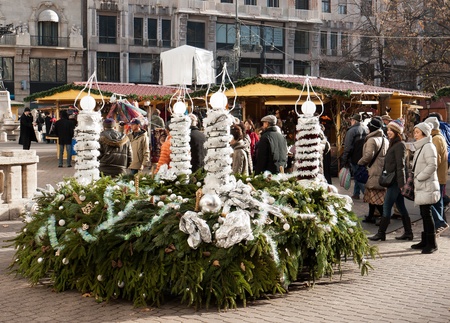 Budapest, Hungary - December 2011: Huge advent wreath at the traditional Christmas fair in the city centerのeditorial素材