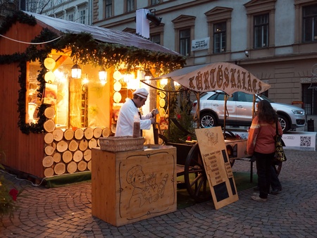 Budapest, Hungary - December 2011: Traditional Christmas fair in the city centerのeditorial素材