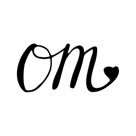 Simple phrase Om. Adorable hand drawn yoga lettering. Isolated on white background drawing for textile prints, meditation poster, cute stationery.のイラスト素材