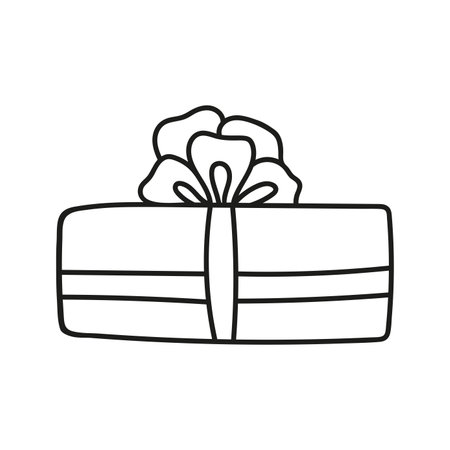 Hand drawn New Year and Christmas gift box. Celebration doodle illustration of presentのイラスト素材