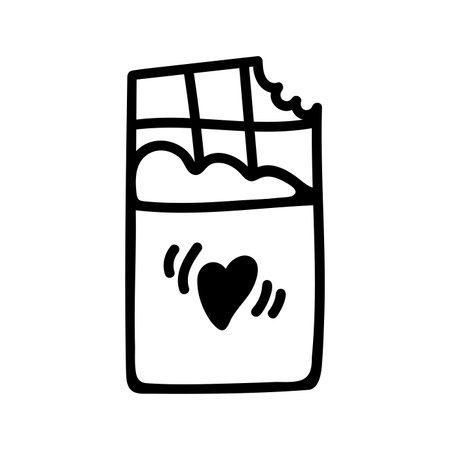 Hand drawn open chocolate with heart. Doodle vector illustrationのイラスト素材