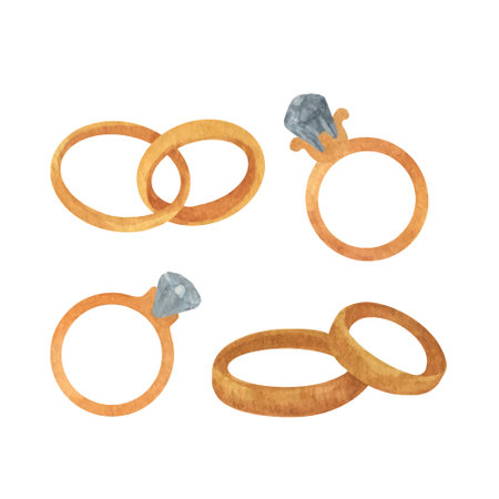 Hand drawn wedding rings. Watercolor celebrating clipartのイラスト素材