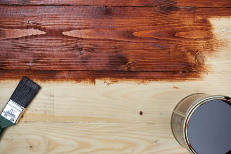 Do it yourself. Staining wooden table.の写真素材