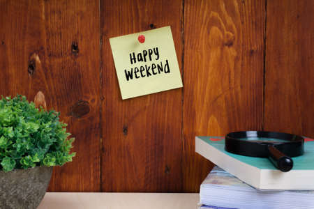 Happy Weekend wording on notes.の写真素材