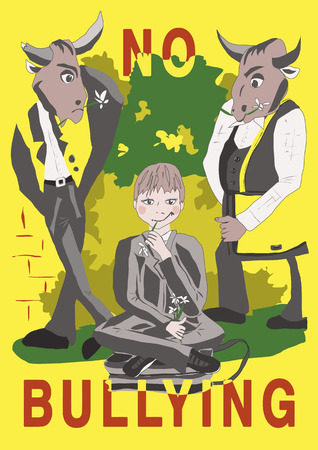The poster against bullying, boys look like the bulls near the schoolのイラスト素材