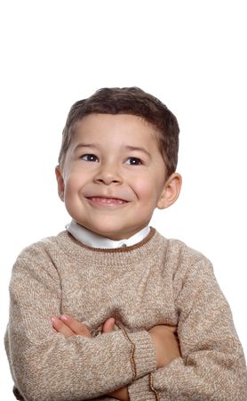 five-year-old hispanic boy wearing a tan sweater