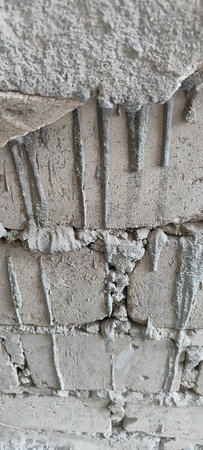 Tiny cavities on a weathered cement wall with a rough and aged look.の写真素材