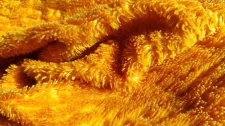 Vibrant orange velvet fabric detail, ideal for luxurious towels or warm home textilesの写真素材