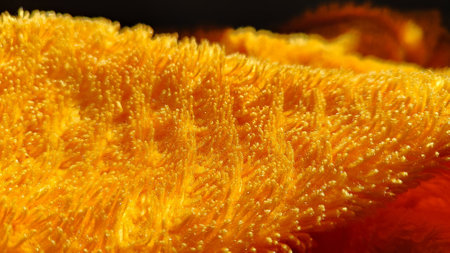 Luxurious yellow velvet fabric, ultra soft and warm, perfect for home comfort and decor.の写真素材