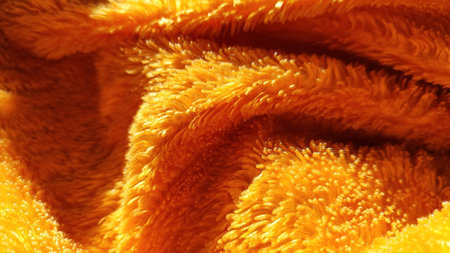 Bright orange velvet fabric, ultra-soft and ideal for household essentials like towels and blanketsの写真素材