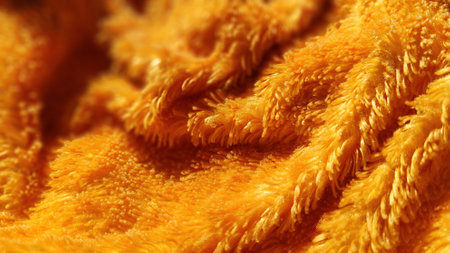 Close up detail of fluffy yellow velvet, perfect for warm and cozy household textiles