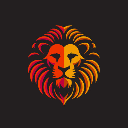 A bold, stylized lion's head in rich brown and red hues on a black background, emphasizing strength, authority, and modern artistryのイラスト素材