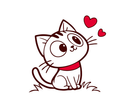 Discover the adorable kitten with hearts, showcasing a playful feline face in a sweet pose. This charming design will bring warmth and joy to any projectのイラスト素材