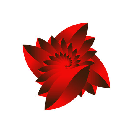A mesmerizing abstract digital art piece featuring a red and dark brown spiral flower or vortex pattern on a clean white background, conveying depth and dynamic motion.のイラスト素材