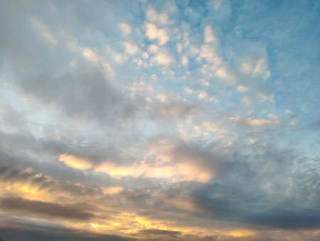 beautiful sky with clouds at sunset. Panoranic sunset sky with colorful clouds