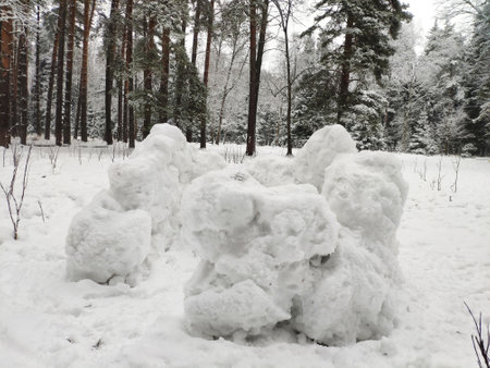 snow fortress from the snow balls in the winter forest