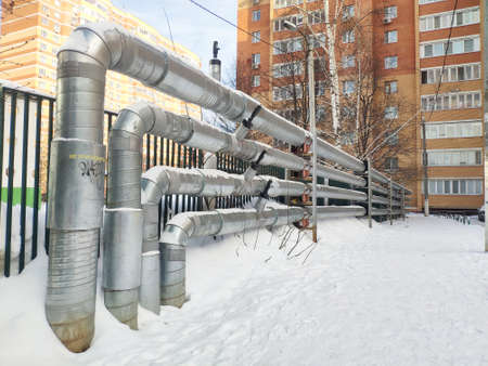 pipeline. Pipelines for a hot water. transportation of hot water to apartment buildings for the populationの写真素材