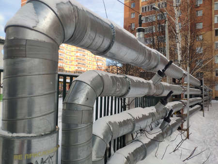 pipeline. Pipelines for a hot water. transportation of hot water to apartment buildings for the populationの写真素材