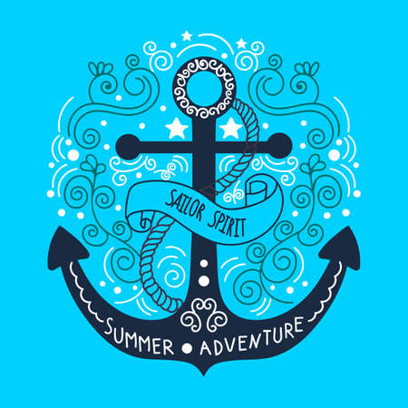 Hand drawn vintage label with an anchor and letteringのイラスト素材