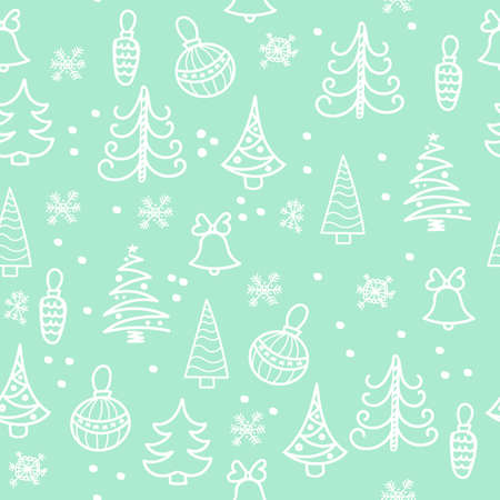 Seamless Christmas pattern. Christmas tree, decorations bellsのイラスト素材
