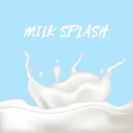 Abstract realistic milk drop with splashes isolated on blue background. vector illustrationのイラスト素材