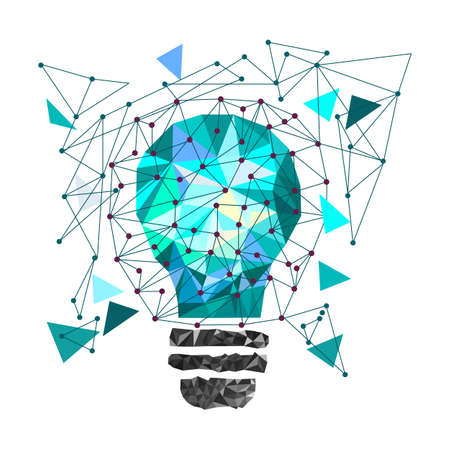 Low Poly Style Light blue bulb. Vector abstract Illustration on isolated background. Idea concept. T-shirt designのイラスト素材