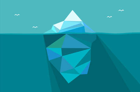 Iceberg under water and above water. Vector illustration in low poly polygon style. Concept image.のイラスト素材