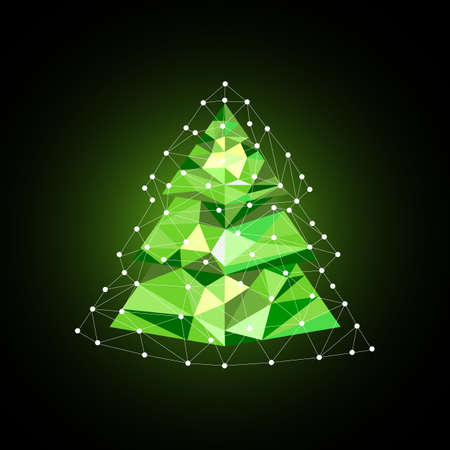 Christmas pine tree in low poly triangle style, holiday decoration card design.のイラスト素材