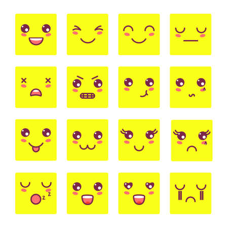 Kawaii cute faces, Kawaii emoticons, adorable characters icons design.のイラスト素材