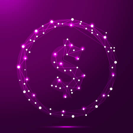 Dollar low poly coin, lines and dots connected to form, vector illustrationのイラスト素材